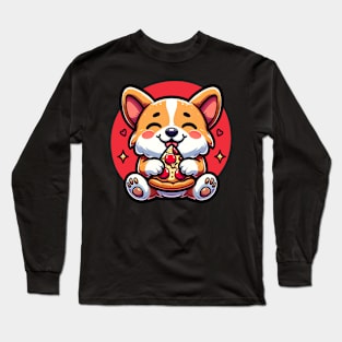 Cute Corgi Eating Pizza Pet Lover Corgi Mom Long Sleeve T-Shirt